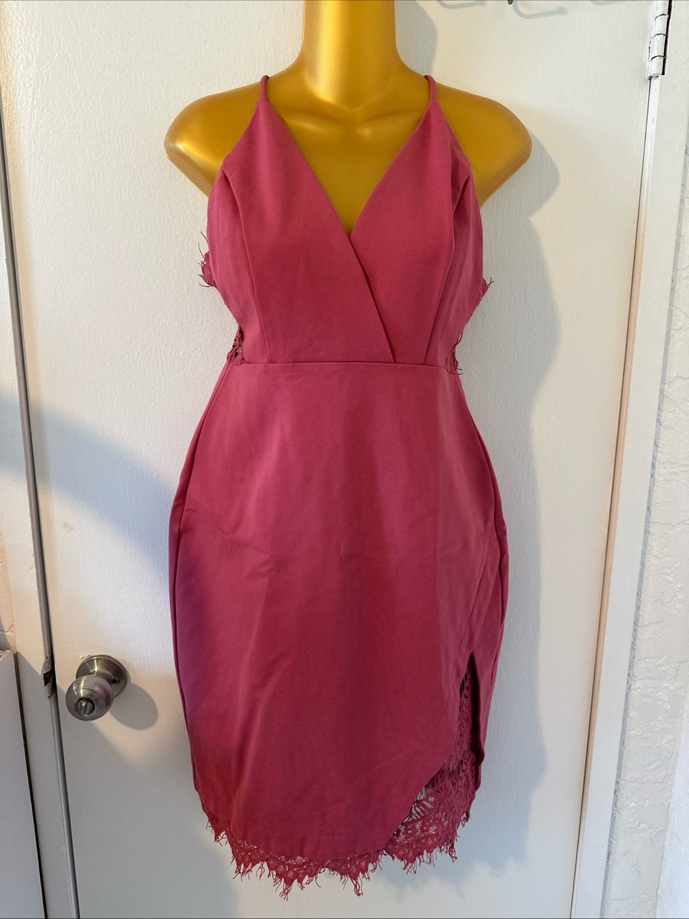 Astr Rose Pink Lace-Trim Midi Dress